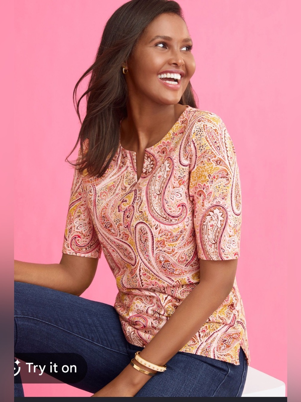 Talbots split neck tee - Sprinkle paisley size large